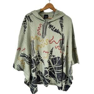 Inoah Women Small Green Hooded Poncho Pop Art Wearable Art Pullover